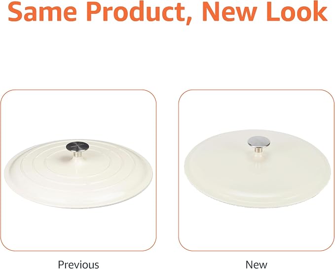 Amazon Basics Enameled Cast Iron - Covered Round Casserole Skillet with Lid, Oven Safe - 500°F, Even Heat Distribution, 3.3-Quart, White