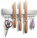 12 Inch Magnetic Knife Holder for Wall - Magnetic Knife Strip with Strong Magnets, Stainless Steel Magnetic Knife Bar with 5 Hooks/Adhesive Tape/Screws, Wall Mounted Knife Storage for Kitchen