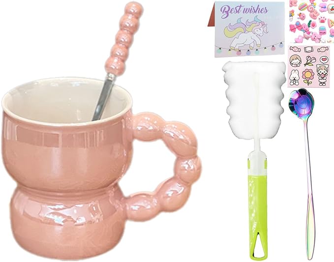 Pearl Ceramic Coffee Mug for Tea Latte Milk Cute Love Shape Cup for Home Office Women Gift 6.5 oz (Pearl Pink 2, 300 ml)