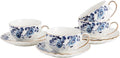 Agyiuns ceramic tea cup and saucer set of 4,floral teacup sets for Coffee, Latte, Cafe Mocha and Tea (Dark blue flowers)