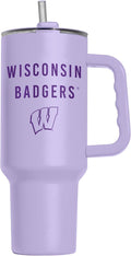 Logo Brands NCAA Wisconsin Badgers Lavender 40 oz Tumbler with Handle - Stylish Everyday Use Powder Coated-Stainless Steel with Straw- Keeps Cold For Hours