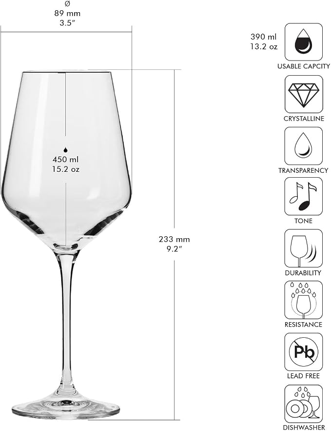 Krosno Large White Wine Glass | Set of 4 | 13.2 oz | Avant-garde Collection | Perfect for Home, Restaurants and Parties | Dishwasher Safe | Lead-Free Crystal Glass