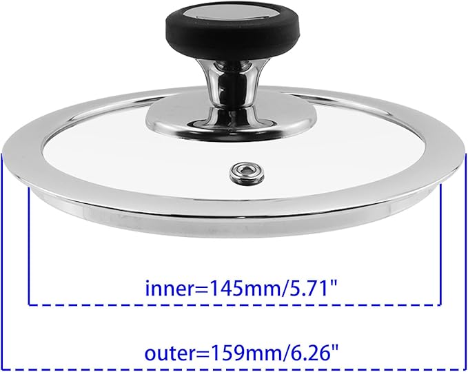 Woogim 6" Tempered Glass Lid with Silicone Handle,Stainless Steel Wide Edge Enhances Stability,Compatible with Dishwasher&Ovens,Glass Cover for Cast Iron Pan, Frying Pan