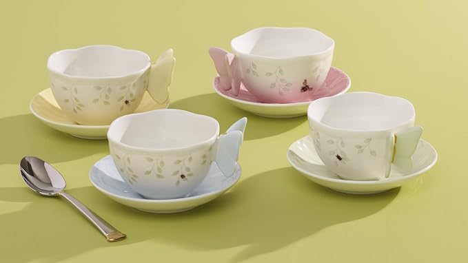 Lenox Butterfly Meadow Figural Cup and Saucer Set, Yellow