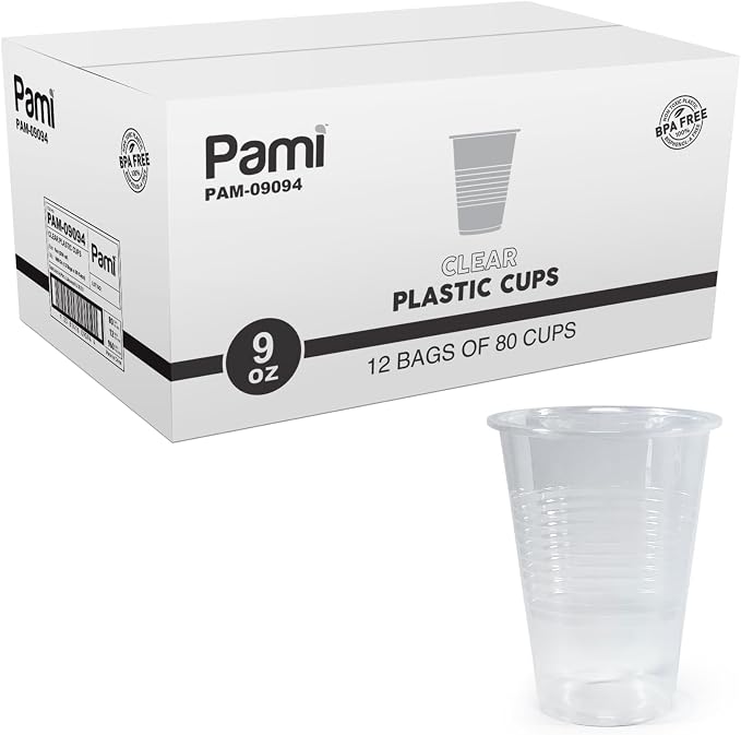 PAMI Disposable Plastic Cups, Bpa- Drinking Glasses for Parties, Cold Drinks, Smoothies, Jello, Cocktails (9 Oz - Case of 960)