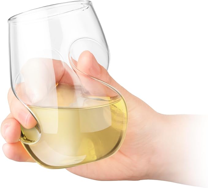 Final Touch Conundrum White Wine Glasses - Set of 4 Stemless Handcrafted Glasses - 9 oz Capacity - Sleek Curves for Comfortable Tasting - Dishwasher Safe (GG5008)