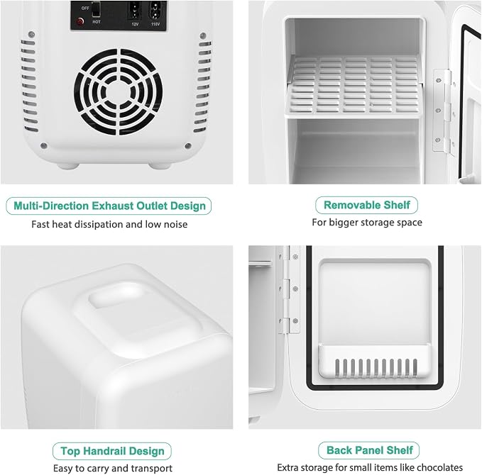 CROWNFUL Mini Fridge, 4 Liter/6 Can Portable Cooler and Warmer Personal Refrigerator for Skin Care, Cosmetics, Beverage, Food,Great for Bedroom, Office, Car, Dorm, ETL Listed (White)