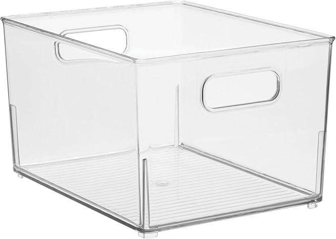 iDesign Small Stackable Plastic Bathroom Storage Bin with Handles - Set of 2 - Clear - Made in USA