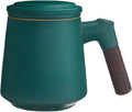 ZENS Tea Cup with Infuser and Lid, 11 oz Green Ceramic Steeper Mug for Loose Leaf Tea Lovers Gifts, Wood Handle Tea Strainers.