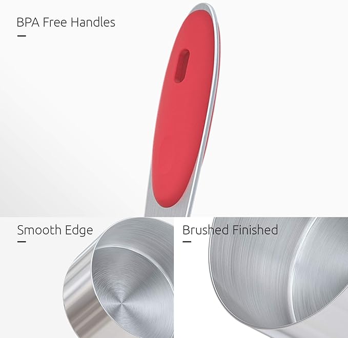 U-Taste 18/8 Stainless Steel Measuring Cups and Spoons Set of 10 and 12.6in Stainless Steel Danish Dough Whisk (Red)