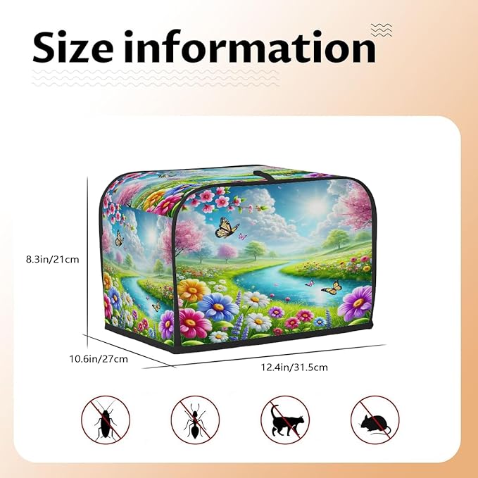 Spring Flower View 4 Slice Toaster Cover Dust And Fingerprint Bread Maker Cover Bakeware Protector Washable Appliance Covers Kitchen Accessories For Home Kitchen Women Gift