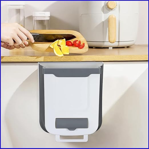 10l Wall-Mounted Kitchen Cupboard Trash Can, Collapsible Food Waste Bin for Cabinets, Ideal for Campervans, Bathrooms, and Motorhomes White
