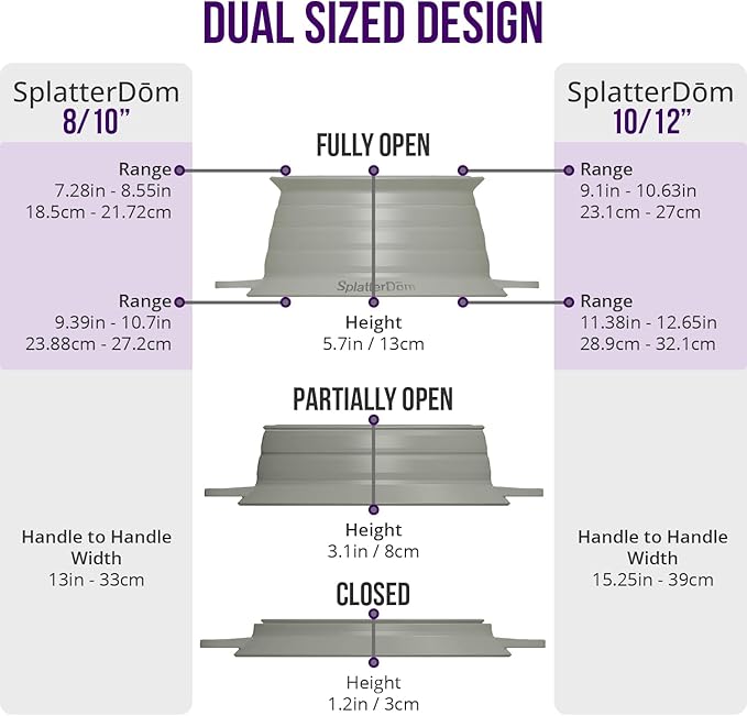 L.I.Q Silicone Splatter Guard – Fits 10 and 12 Inch Pots (25 and 30 Centimeters) – Microwave Safe and Durable SplatterDom - Includes 10” Lid - Food and Oil Splash Guard (Smoke, Large)