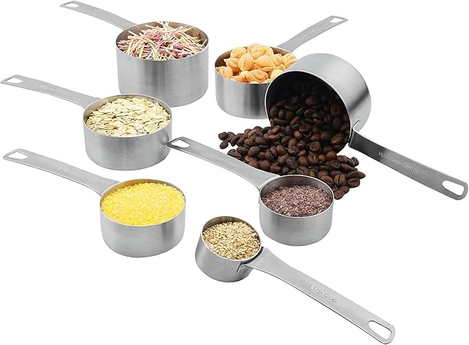 Measuring Cups and Spoons Set, Stainless Steel Measuring Cups, 18/8(304) Material Heavy Duty 7 Measuring cups and 8 Measuring Spoons 1 Leveler and 2 rings Pack 18pcs Per set