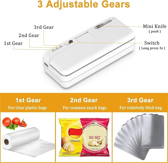 Vacuum Sealer Machine, Mini Plastic Bag Sealer Heat Sealing Machine Food Packaging Bags Clip Handheld Rechargeable,Food Sealer(Black)