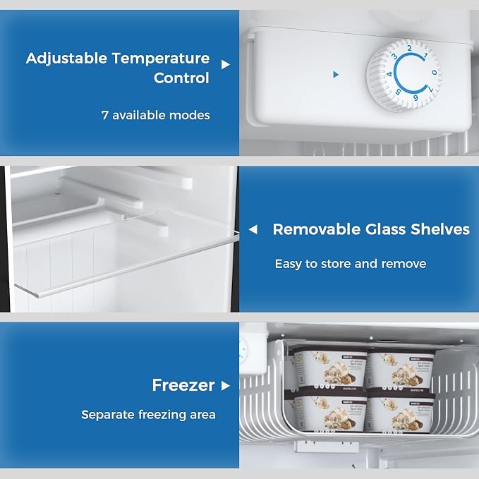 Antarctic Star Mini Compact Refrigerator with Freezer, 3.2 Cu.Ft. Single Door with Adjustable Thermostat,Removable Glass Shelves for Apartment/Dorm/Office,WHITE