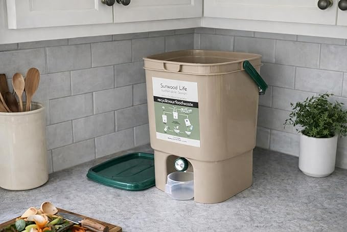 Indoor Bokashi Composter Starter Kit- Beige, 2.2 lb Premium Bokashi Bran Included, Easliy Turn Your Kitchen Wastes into Nutrition for Your Garden Soil