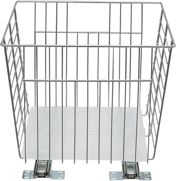 Household Essentials Glidez Steel Pull-Out/Slide-Out Storage Organizer with Plastic Liner for Under Cabinet or Wire Shelf Use - Produce Bin Design - Fits Standard Size Cabinet or Shelf, Brushed Silver