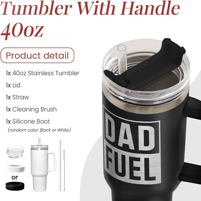 SANDJEST Dad Gifts from Daughter Son, Dad Fuel Tumbler with Handle 40oz, Stainless Steel Insulated Cup Gift Set with Lid & Straw, Coffee Tumblers for Dads Father's Day Birthday Christmas
