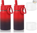 Volhoply 14oz KIds Water Bottle with Straw Lid and Silicone Boot Bulk 2 Pack,Stainless Steel Insulated Cups for Boys & Girls Multipack,Double Wall Vacuum Leakproof Bottles(Red Purple,2)