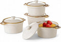 ONEMORE Mini Cocotte Set of 4, 6 oz Ceramic Ramekins with Lids and Handles, Small Casserole Dishes for Oven, Mini Dutch Oven for French Onion Soup, Souffle and Baking, Microwave & Dishwasher Safe, Creamy White