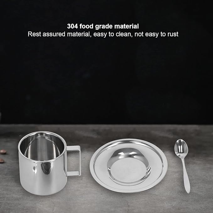 Coffee Cup Set,3PCS/Set Insulated Stainless Steel Double Walled Mugs Milk Tea Cup with Spoon Set(280ml)