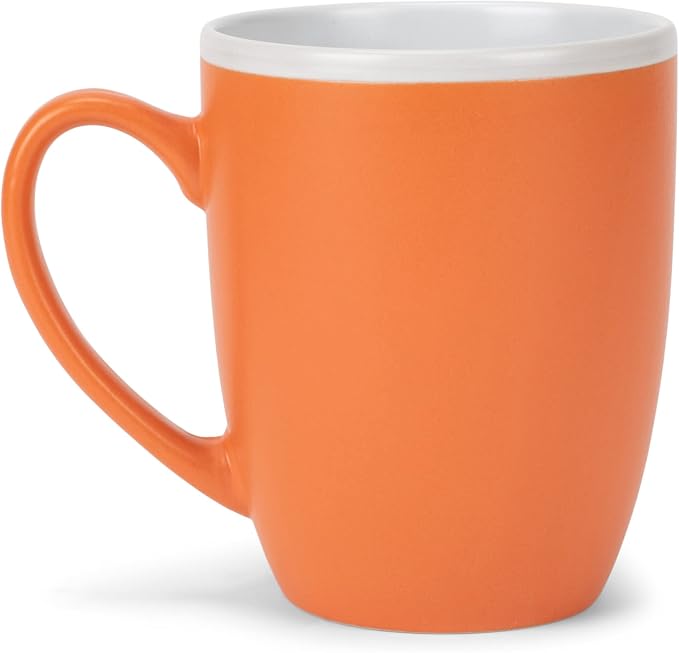 Elanze Designs Solid Color Orange White Interior 16 ounce Matte Ceramic Mugs Matching Set of 4