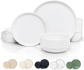 Ceramic Dinnerware Set, 12-Piece Service for 4, Soup Bowls (31.5 oz), Salad Plates (7.5"), Dinner Plates (10.5"), Round, Microwave and Dishwasher Safe, White, Cambridge Classics