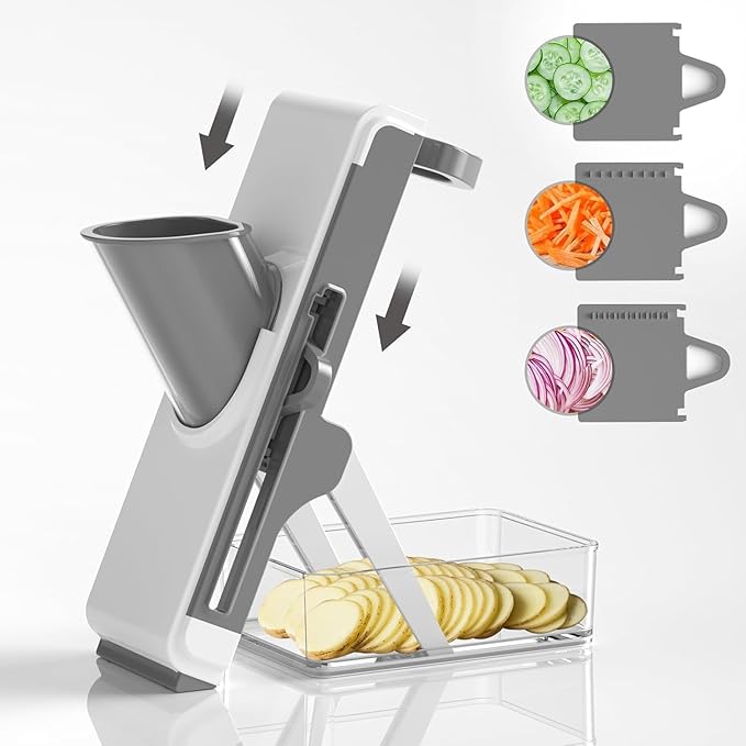 Eletronova Safe Mandoline Slicer for Kitchen, Multi Vegetable Chopper with Thickness Adjuster, Finger-Safe Food Holder, Potato/Onion/Cucumber Slicer for Fast Meal Prep, Easy Clean(Light Dark Green)