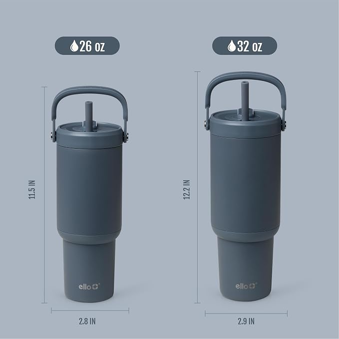 Ello Oasis Go+ 32oz Tumbler with Top Handle and Retracting Straw | Reusable Insulated Stainless Steel Cup, 100% Leakproof Water Bottle, 24 Hours Cold, Cup Holder Friendly For Travel | Horizon
