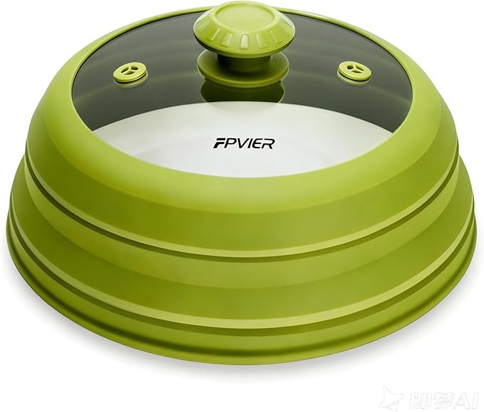 Microwave Splatter cover, Glass Microwave Cover for Food, 11.8 inch Guard Lid with Collapsible Silicone for 6-11 inch Plates & Bowls, Dishwasher Safe, 450°F Heat Resistant, BPA-Free, Green