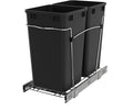 Rev-A-Shelf Pullout Trash Cans for Kitchen Cabinets 27 Qt Garbage Waste Recycling Bin with Full Extension Slides, Black, RV-15KD-18C S