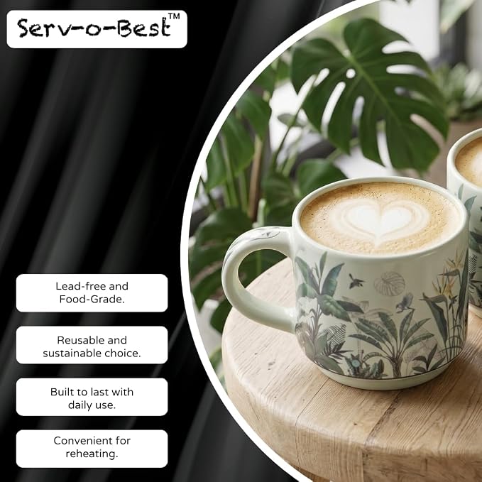 Servo Best Handmade Ceramic Coffee Mugs Set Of 4, 8 Oz Mug with Handle for Hot Beverages, Cups for Latte, Tea, Cappuccino, Milk, Cocoa, Microwave & Dishwasher Safe, Housewarming Gift for Men & Women