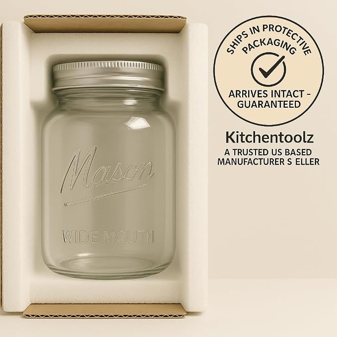 kitchentoolz Large Mason Jars with Lids – 64 oz Mason Jars Wide Mouth, 1/2 Gallon Glass Jar with Lid for Pantry Storage, Canning, Flour, Dry Goods – 2 Pack