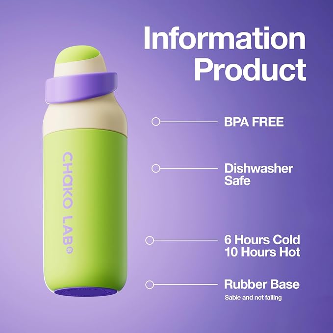 CHAKO LAB Insulated Stainless Steel Water Bottle, BPA-Free Sports Water Bottle,Spout and Straw,Leak Proof Locking Lid,Designed for Travel, School, and Sport,BPA Free,18 oz,Buzz Lightyear