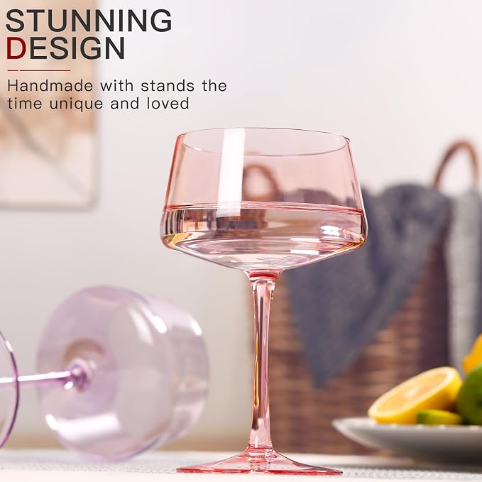 comfit Colored Martini Glasses Set of 6, 13 oz large Coupe Glass, Premium Crystal Cocktail Glasses, Martini Glasses,Champagne Glasses, Handblown Drinkware Set-Wedding,Birthday Gifts