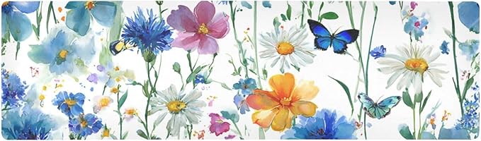 2 in 1 Table Runner Trivet for Hot Pots and Pans Heat Resistant Non Slip Waterproof 39 x 12 Inch Decorative Table Protector for Kitchen Countertop Watercolor Cornflower Daisy