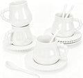 Cappuccino Cups Set of 4, 8 oz Ceramic Coffee Cup and Saucer Set with Spoons, Espresso Coffee Cup Mugs for Latte, Mocha, Tea, Au Lait, Flat White, Dishwasher & Microwave Safe