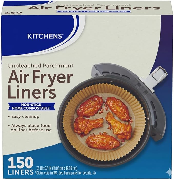 Kitchens Unbleached Parchment Air Fryer Liners, 150 Count, Non-Stick, Pre-Cut