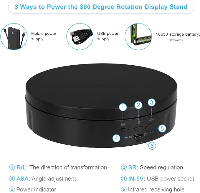 Remote Motorized Rotating Display Stand, Electric Rotating Platform with 5.74/7.08/8.66in Replacement Covers, 3 in 1 Turntable with Rechargeable Battery for Live Streaming Video Shoot Photography