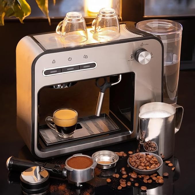 Mixpresso Professional Espresso Machine for Home 15 Bar with Milk Frother Steam Wand, Espresso Maker with Double-Cup Splitter, 1450w Fast Heating Cappuccino & Latte machine 37Oz Water Tank