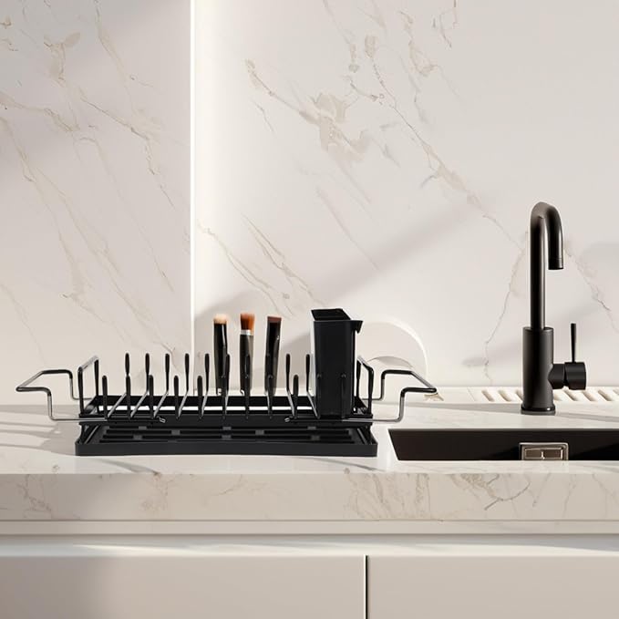IMIKEYA Expandable Kitchen Dish Rack Over Sink with Drainboard, Large Capacity Utensil Holder and Drying Rack for Kitchen Counter, Space-Saving Sink Organizer and Dish Strainer