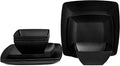 Melamine 12pcs Classic Square Dinnerware Set, Concise Plates and Bowls Set, Service for 4, Dishwasher Safe Black
