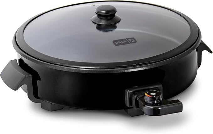 Dash Family Size Skillet - Electric Skillet for Multi-Purpose Cooking - Nonstick Cooking Surface - Tempered Glass Lid & Cool-Touch Handles - 6-Quart Capacity, Makes 24 Cups - 14", Black