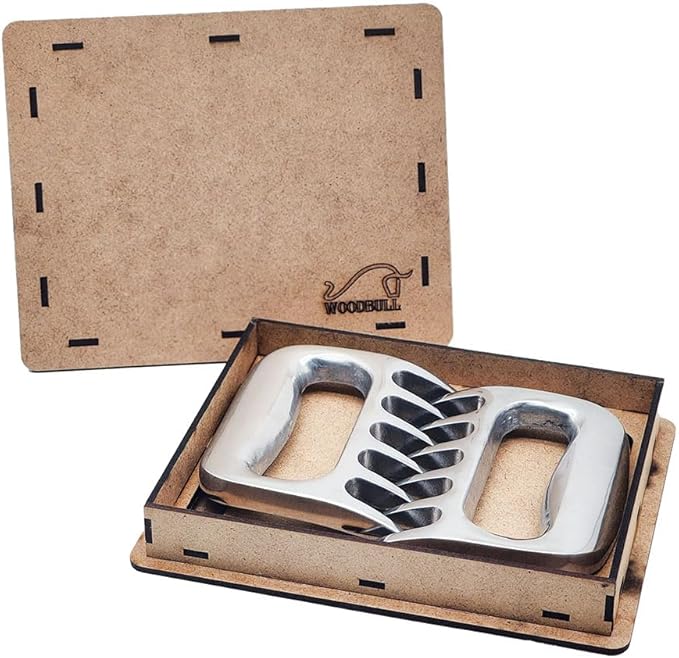 WOODBULL Premium Aluminum Polished Bear Claw Set Meat Shredder, Meat Shredder Claws for Pulled Pork, Chicken BBQ, Turkey, Kitchen Smoker Tool for BBQ Grilling, With Stylish Gift Box