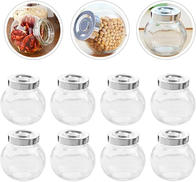 COLLBATH 8pcs Glass Jar Meal Prep Containers Canning Jars Lids Sealed Cans for Home Kitchen