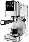 URintells Cuising Espresso Machine 20 Bar,Touch Screen Espresso Maker with Steam Milk Frother,Stainless Steel Coffee Machine for Cappuccino Latte Americano Cold Brew,1350W Fast Heat Up System,Silver