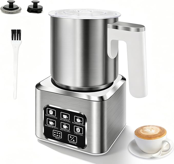 6-in-1 Electric Milk Frother and Steamer, Large Capacity & Detachable Electric Milk Frother and Warmer, Automatic Hot & Cold Foam Maker, with Stainless Steel Jug, 16.91oz/500ml for Coffee