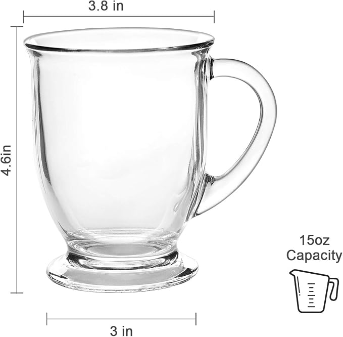 Coffee Mugs Set of 8, Clear Large Coffee Mug 15 OZ With Handles，Transparent Tea Cup for Hot/Cold Beverages, Glassware Set for Americano, Latte, Cappuccino