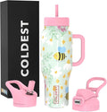 Coldest Tumbler with Handle and Straw, 100% Leak Proof Insulated Tumbler with Lid and Straw (3 Lids), Stainless Steel Tumblers for Women & Men, Cup Holder Friendly Base, 46 oz (Stung by a bee)